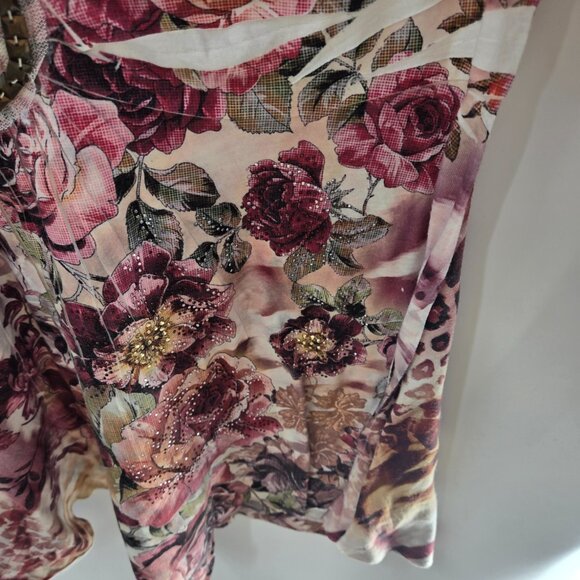 Roz and Ali Multipattern Boho Embroidered Beaded 3/4 Sleeves Shirt Size XL - Picture 5 of 15